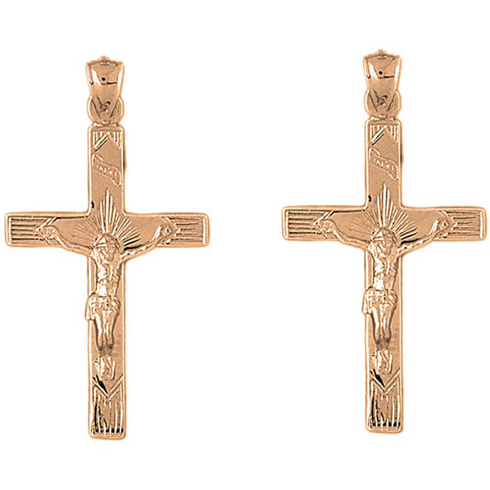 14K or 18K Gold 44mm Passion Crucifix Earrings