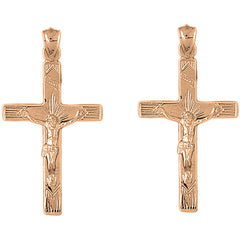 14K or 18K Gold 44mm Passion Crucifix Earrings