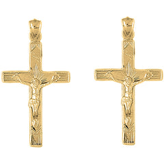 Yellow Gold-plated Silver 44mm Passion Crucifix Earrings