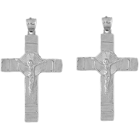 Sterling Silver 55mm Glory Crucifix Earrings