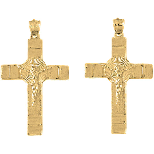 Yellow Gold-plated Silver 55mm Glory Crucifix Earrings