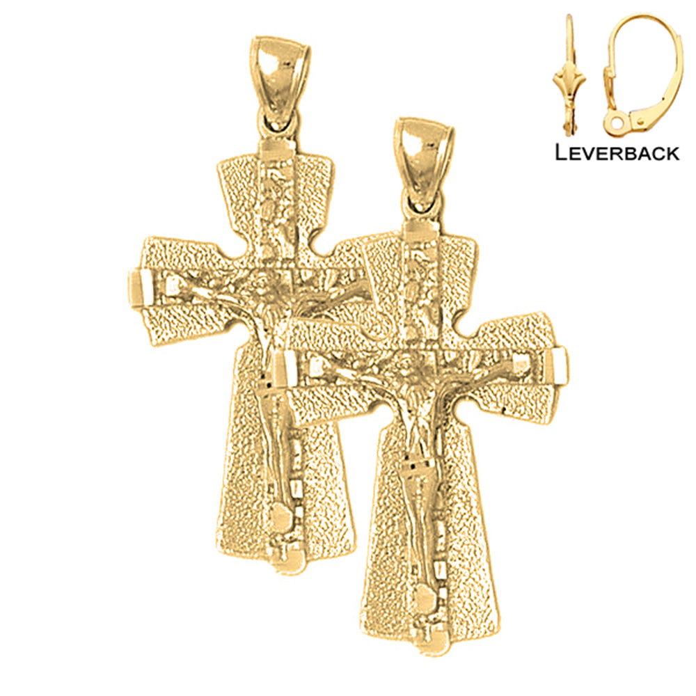 14K or 18K Gold Nugget Crucifix Earrings