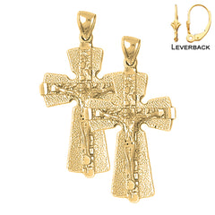 Sterling Silver 43mm Nugget Crucifix Earrings (White or Yellow Gold Plated)