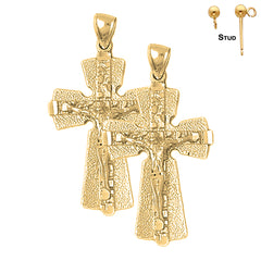 Sterling Silver 43mm Nugget Crucifix Earrings (White or Yellow Gold Plated)