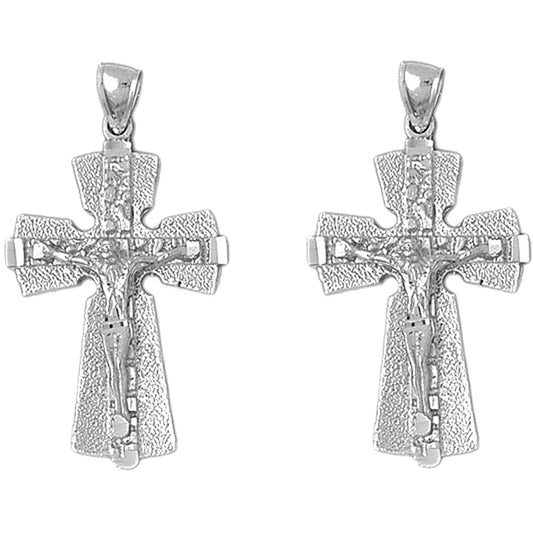 Sterling Silver 43mm Nugget Crucifix Earrings