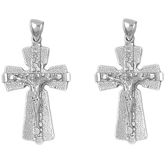 Sterling Silver 43mm Nugget Crucifix Earrings