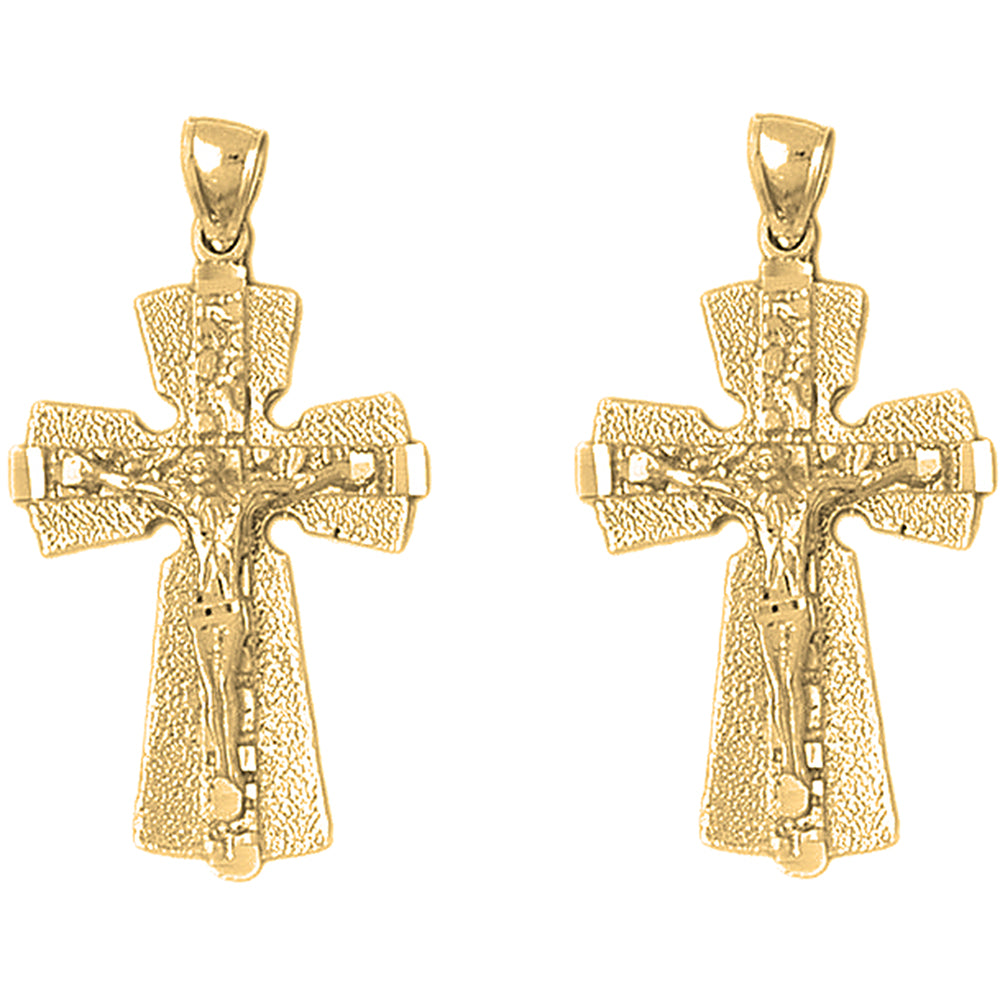 14K or 18K Gold 43mm Nugget Crucifix Earrings