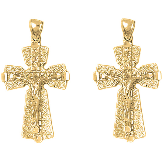 14K or 18K Gold 43mm Nugget Crucifix Earrings