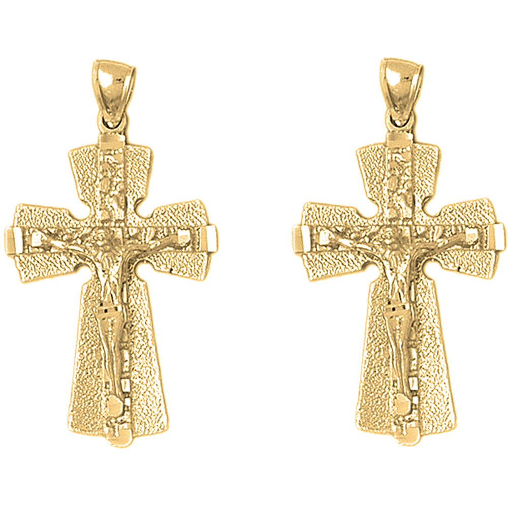 Yellow Gold-plated Silver 43mm Nugget Crucifix Earrings