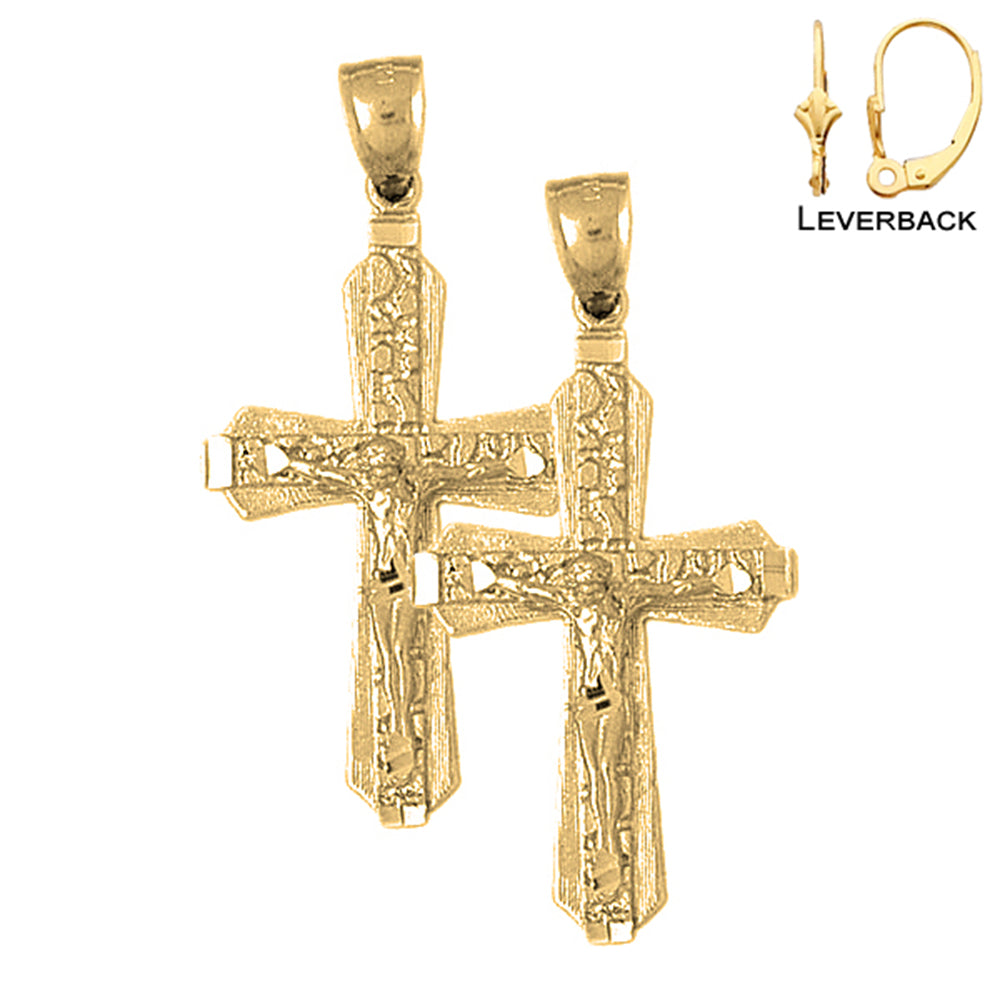 14K or 18K Gold Nugget Crucifix Earrings