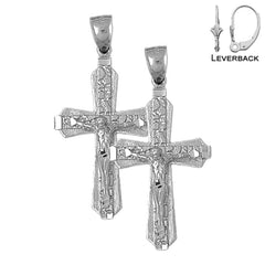 Sterling Silver 47mm Nugget Crucifix Earrings (White or Yellow Gold Plated)