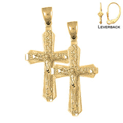 Sterling Silver 47mm Nugget Crucifix Earrings (White or Yellow Gold Plated)