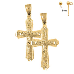 Sterling Silver 47mm Nugget Crucifix Earrings (White or Yellow Gold Plated)