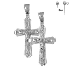 Sterling Silver 47mm Nugget Crucifix Earrings (White or Yellow Gold Plated)