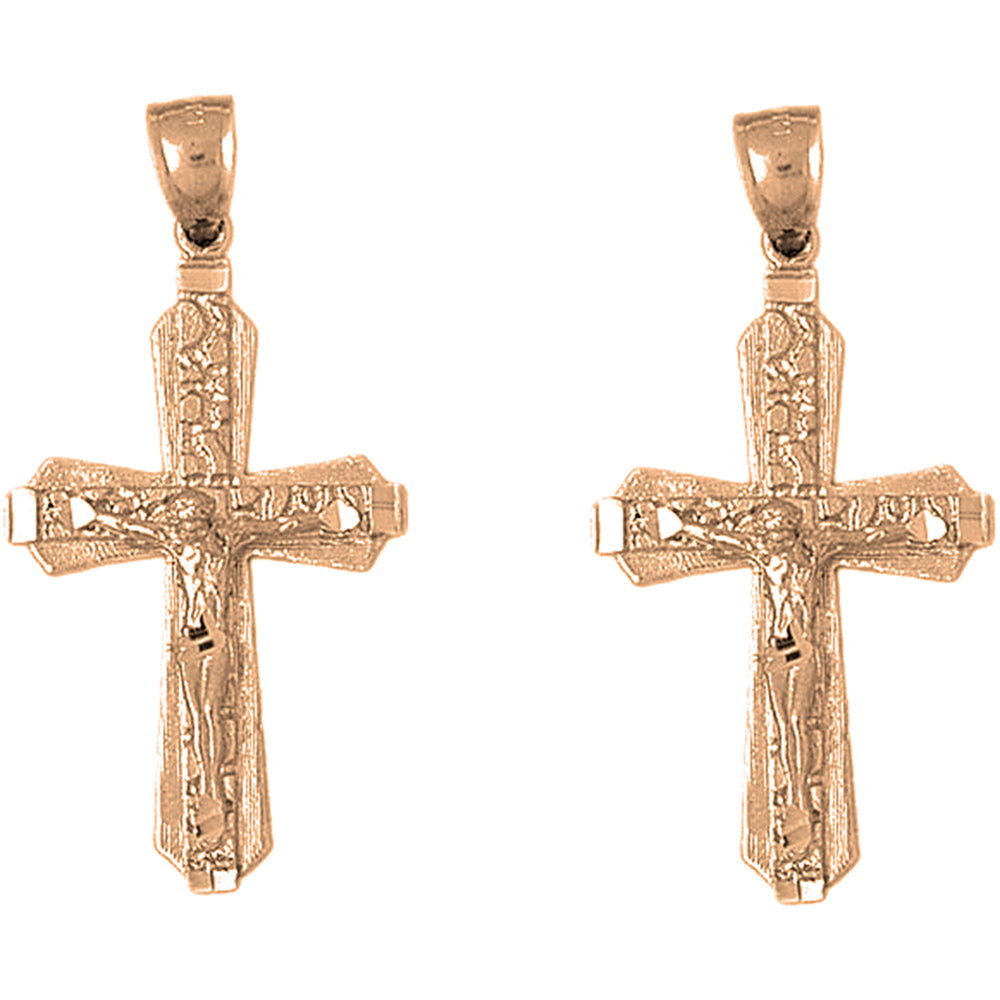 14K or 18K Gold 47mm Nugget Crucifix Earrings