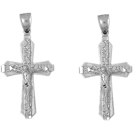 Sterling Silver 47mm Nugget Crucifix Earrings