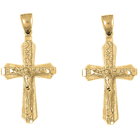 Yellow Gold-plated Silver 47mm Nugget Crucifix Earrings