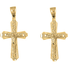 14K or 18K Gold 47mm Nugget Crucifix Earrings