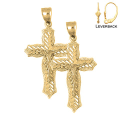 Sterling Silver 46mm Passion Crucifix Earrings (White or Yellow Gold Plated)