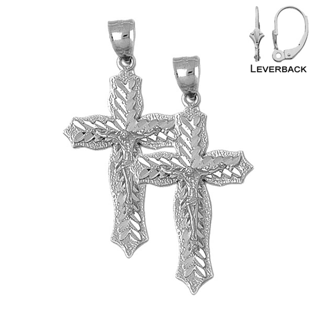 Sterling Silver 46mm Passion Crucifix Earrings (White or Yellow Gold Plated)