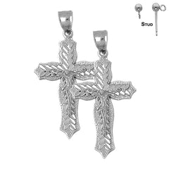 Sterling Silver 46mm Passion Crucifix Earrings (White or Yellow Gold Plated)