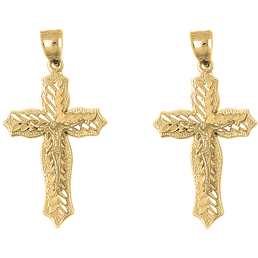 14K or 18K Gold 46mm Passion Crucifix Earrings