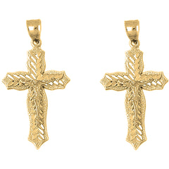 Yellow Gold-plated Silver 46mm Passion Crucifix Earrings