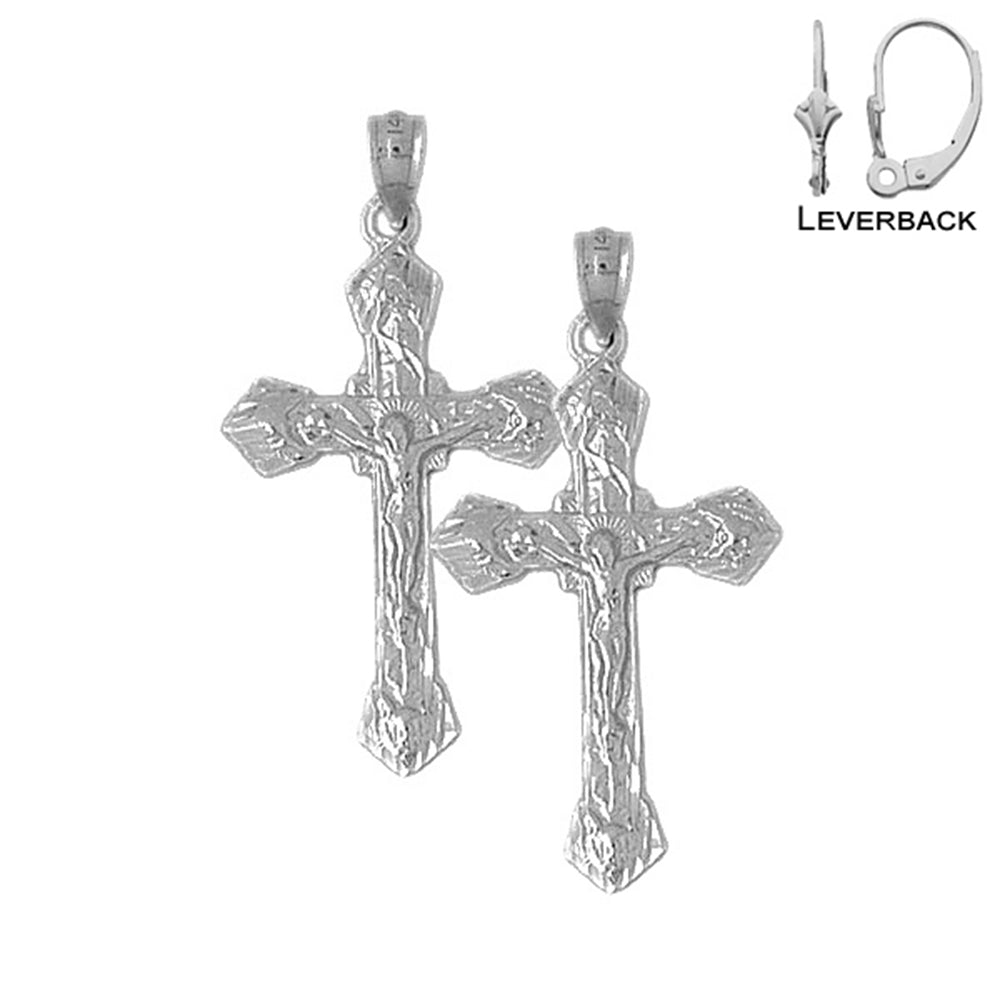 Sterling Silver 41mm Passion Crucifix Earrings (White or Yellow Gold Plated)