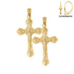 Sterling Silver 41mm Passion Crucifix Earrings (White or Yellow Gold Plated)