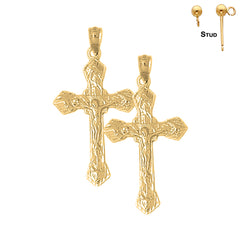 Sterling Silver 41mm Passion Crucifix Earrings (White or Yellow Gold Plated)