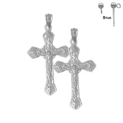 Sterling Silver 41mm Passion Crucifix Earrings (White or Yellow Gold Plated)