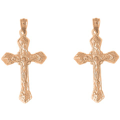 14K or 18K Gold 41mm Passion Crucifix Earrings