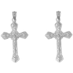 Sterling Silver 41mm Passion Crucifix Earrings