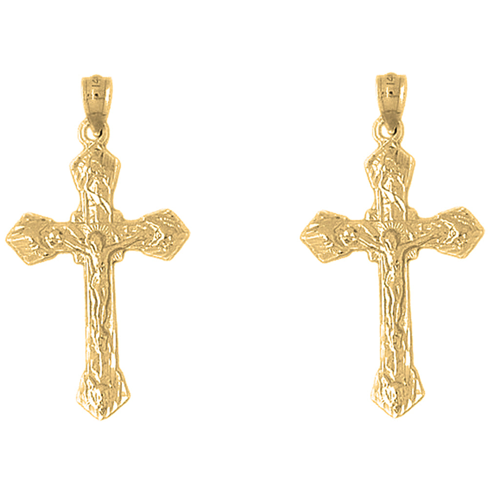 Yellow Gold-plated Silver 41mm Passion Crucifix Earrings