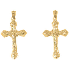 Yellow Gold-plated Silver 41mm Passion Crucifix Earrings
