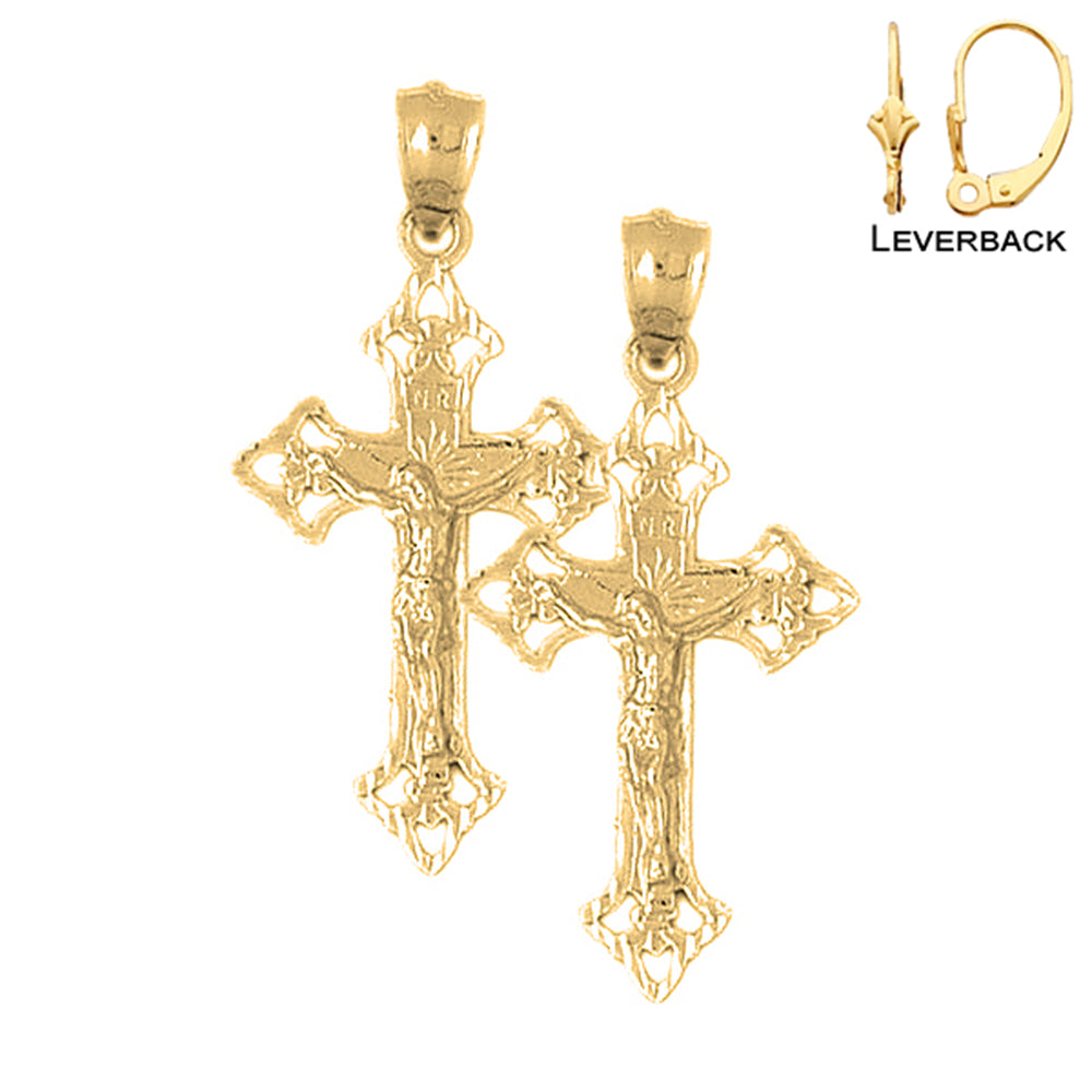 14K or 18K Gold Budded Crucifix Earrings