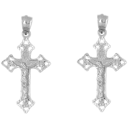 14K or 18K Gold 45mm Budded Crucifix Earrings