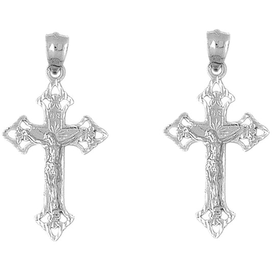 Sterling Silver 45mm Budded Crucifix Earrings