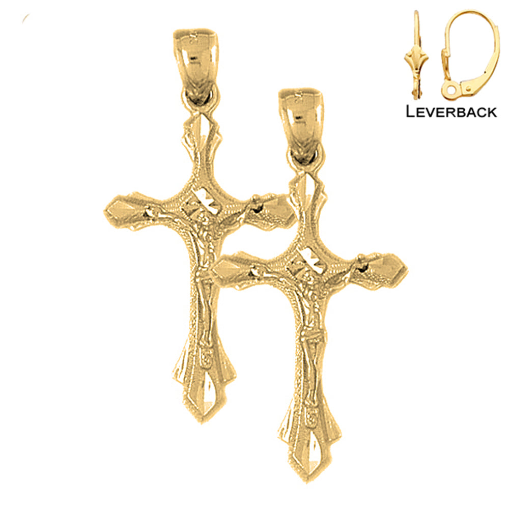 14K or 18K Gold Budded Crucifix Earrings