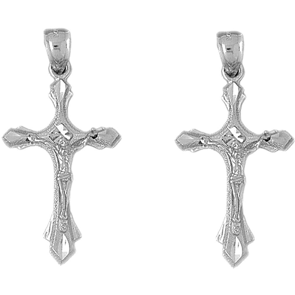 Sterling Silver 41mm Budded Crucifix Earrings