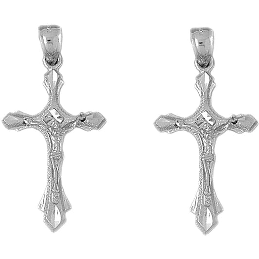 Sterling Silver 41mm Budded Crucifix Earrings