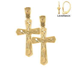 Sterling Silver 37mm Passion Crucifix Earrings (White or Yellow Gold Plated)