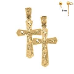 Sterling Silver 37mm Passion Crucifix Earrings (White or Yellow Gold Plated)