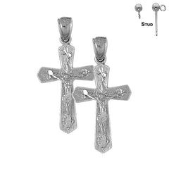 Sterling Silver 37mm Passion Crucifix Earrings (White or Yellow Gold Plated)