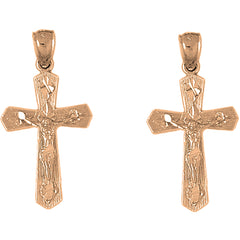 14K or 18K Gold 37mm Passion Crucifix Earrings