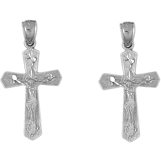 14K or 18K Gold 37mm Passion Crucifix Earrings