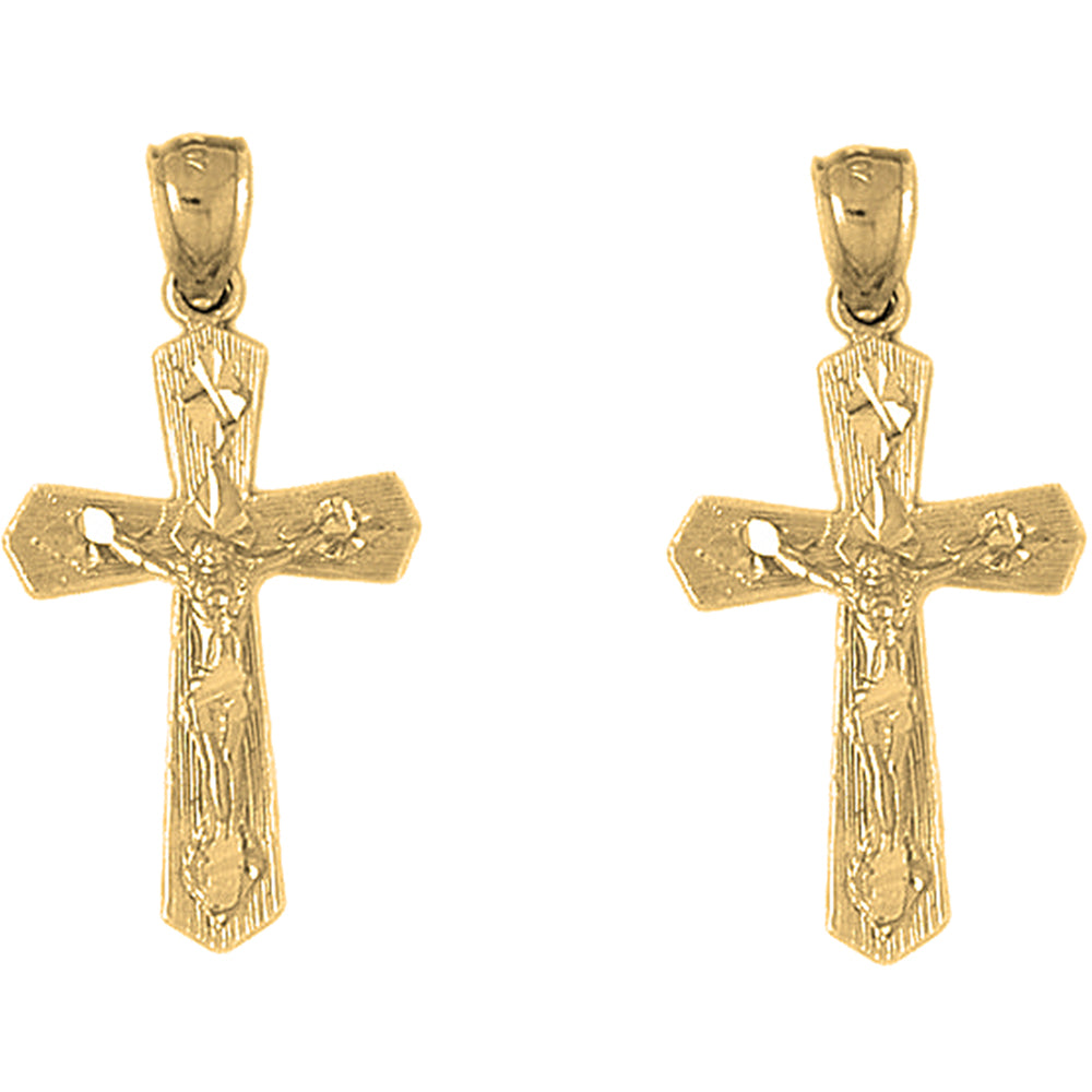 Yellow Gold-plated Silver 37mm Passion Crucifix Earrings