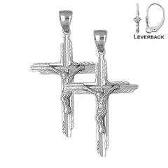 Sterling Silver 50mm Latin Crucifix Earrings (White or Yellow Gold Plated)