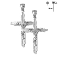 Sterling Silver 50mm Latin Crucifix Earrings (White or Yellow Gold Plated)