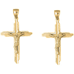 Yellow Gold-plated Silver 50mm Latin Crucifix Earrings